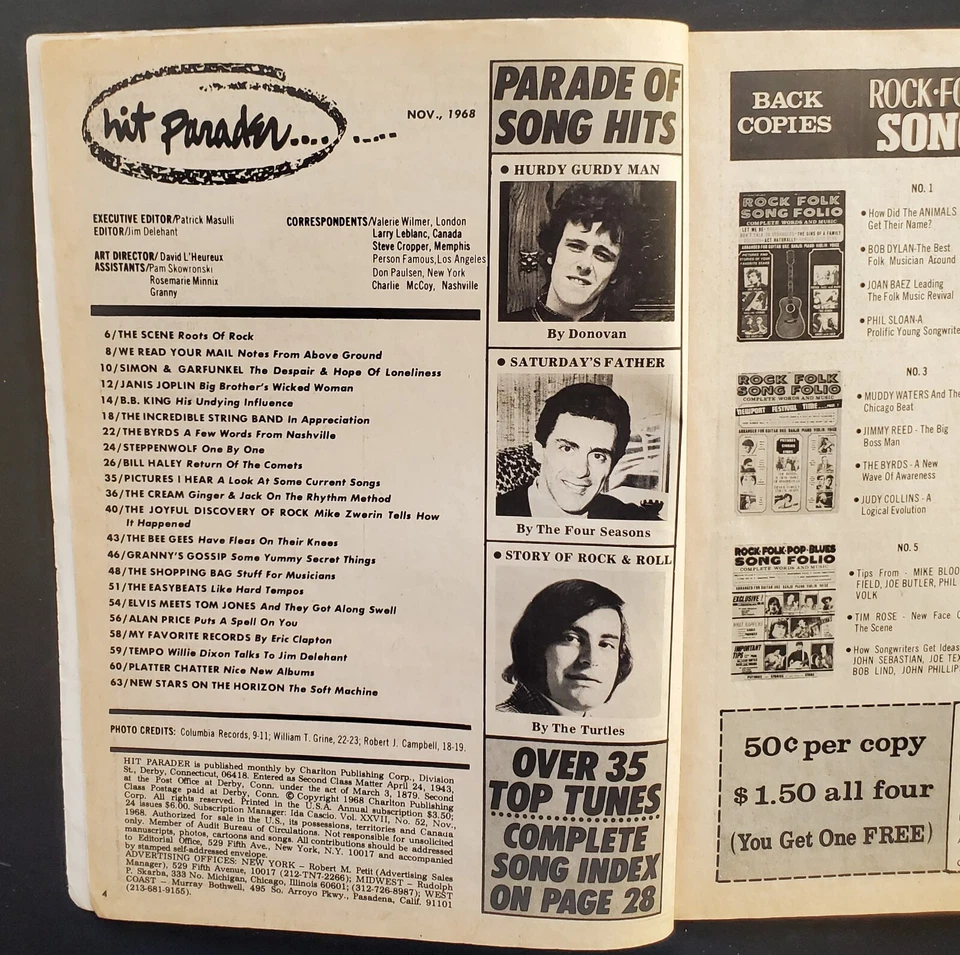 Hit Parader Nov 1968 Simon & Garfunkel Bee Gees Janis Joplin The Cream The Byrds - Image 2 of 4