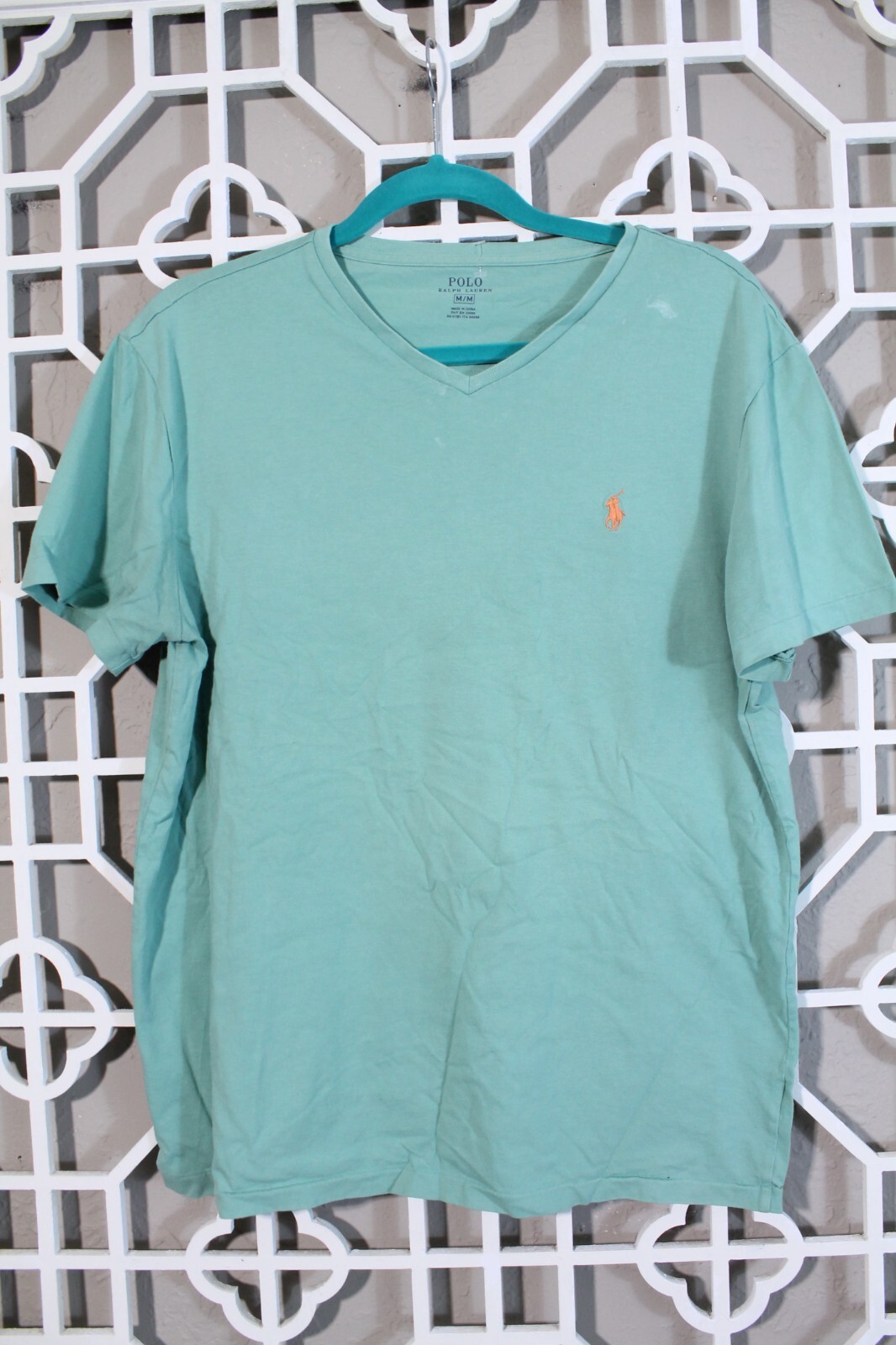 Camicia Ralph Lauren uomo M verde arancione pony casual preppy cotone logo colorato