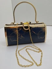Navy Blue Evening Bag Special Occasions Prom New Year's NWOT Gold Handle + Chain