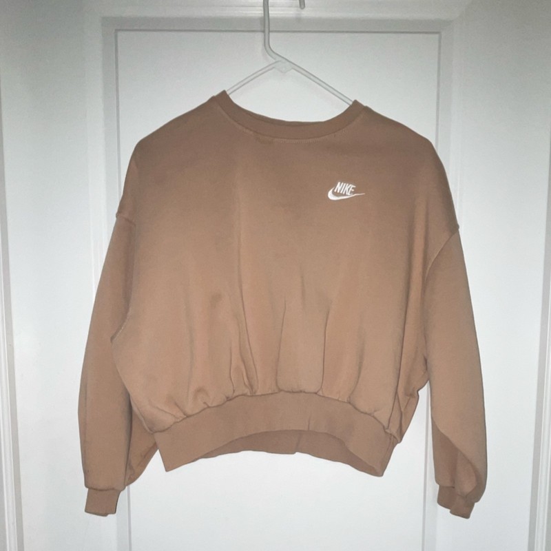 Nike Brown Pullover Sweatshirt Crew Neck Fleece Logo Embroidered Size Child L