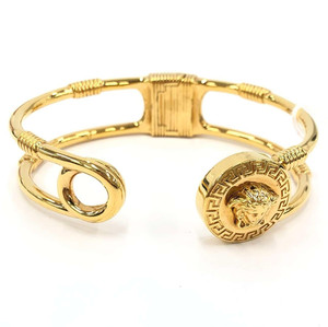 Authentic VERSACE Gold Plated Medusa Safety Pin Snap Cuff Bracelet Bangle Used