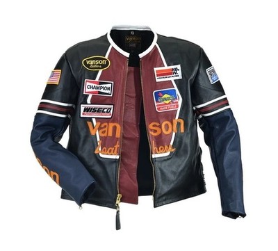 New Men's Vanson One Star Black & Red Leather Motorcycle Racing Jacket