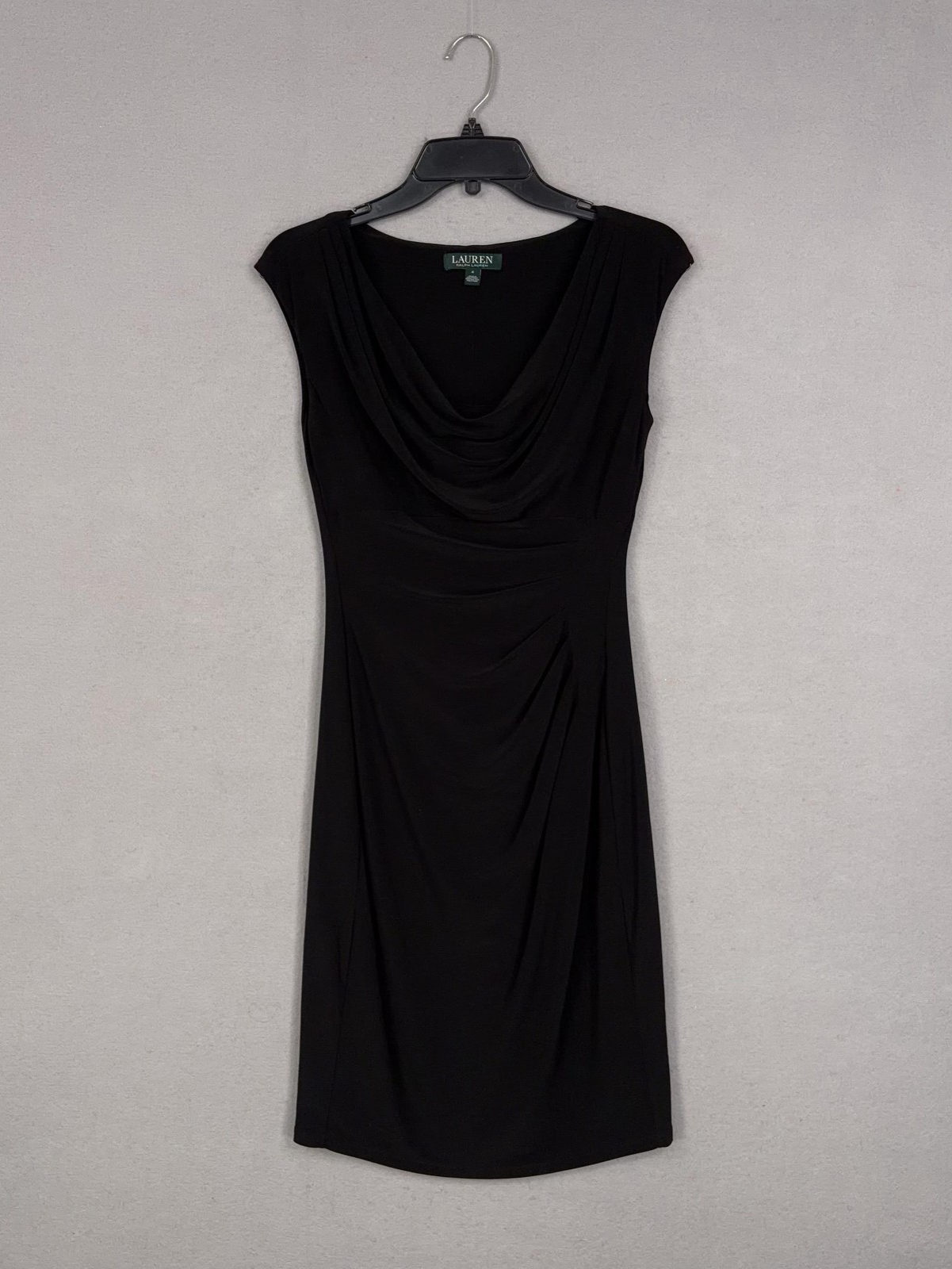 Lauren Ralph Lauren Dress Womens 4 Black Cowl Neck Ruched Sheath LBD Datenight