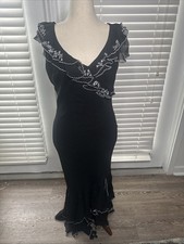 ECI New York Silver Beaded Embroidered Tea Length Gown Size 8