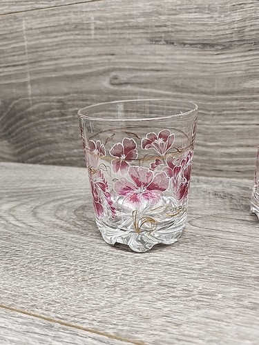 Vtg Cerve DeValbor ITALY Set 5 Rocks Glasses & Ice Bucket Pink ORCHIDS 1970's - Picture 2 of 8