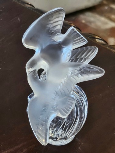 Vintage Lalique Crystal L'Air Du Temps Nina Ricci Perfume Bottle Two Doves 4"