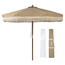 Aplus 9' Patio Umbrella w/ Tassels UPF50 Boho Style 5-Year-Non-Fading Mocha