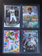 2024 Bowman Chrome Jacob Wilson Base & Insert RC Refractors Lot of 4 Athletics