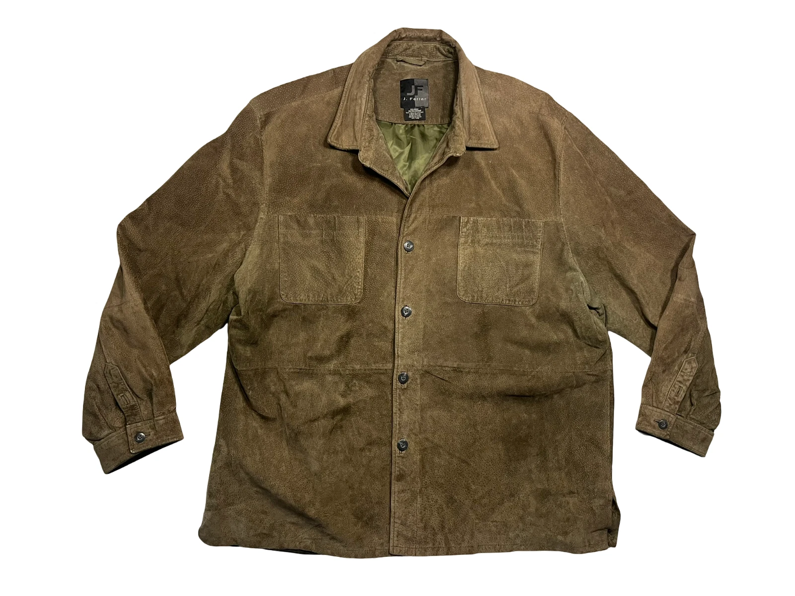 Vtg y2k J. FERRAR Brown Warm SUEDE-LEATHER JACKET Button-Front Coat Men's XXL - product detail image 1