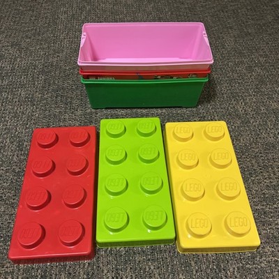 LEGO Storage Brick Boxes Set of 3 w/ Lids Large 8 Stud Pink Red Green Stackable