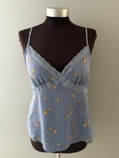 Y2K Babydoll Top Blue Foral Camisole Lace L Cottagecore Coquette Soft Dainty