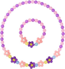 Girls Jewelry Set - Cute Flower Beads Necklace Bracelet-Toddler Girls Flower Jew
