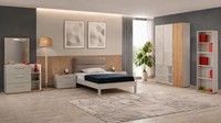 Graues Jugendzimmer Bett Kleiderschrank Kommode Nachttische BüCherregal