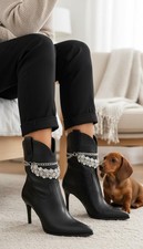 Women Silver Metal Chain Boots Bracelet Anklet Shoe Flower Charm Handmade in USA