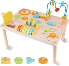 Activity Table for 1 2 Year Old, 8 in 1 Wooden Montessori Activity Center Toys f