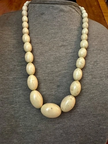 Old  Rare Carved Ivory  Color  Baltic Amber  Necklace