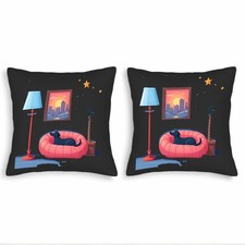 Set of 2 18x18in Throw Pillow Covers - Cozy Indoor Scene with Black Dog