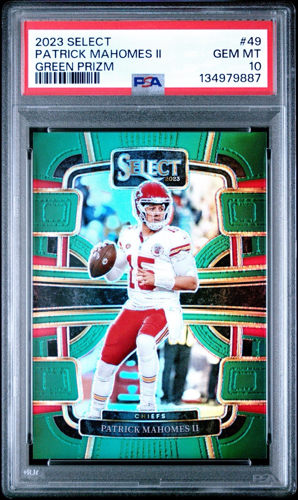 2023 Panini Select Concourse Patrick Mahomes II #49 True Green Prizm /5 PSA 10