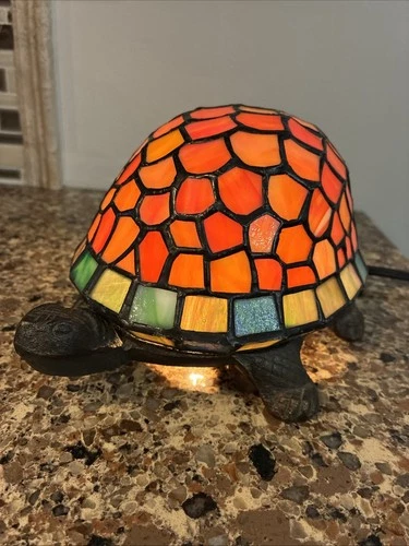 Vintage Tiffany Style Tortoise Turtle Stained Glass Lamp