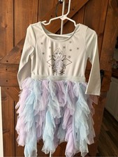 Disney Frozen Elsa Girls Dress Tulle Long Sleeve Princess 5T EUC