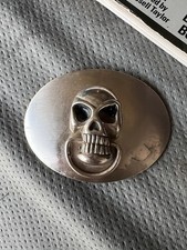 LARGE VINTAGE Skull with Loop in Mouth Chrome Belt Buckle