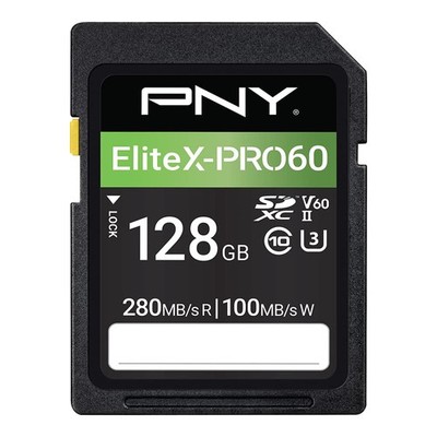 PNY 128GB EliteX-PRO60 UHS-II SDXC Memory Card - R280MB/s 128GB, Black