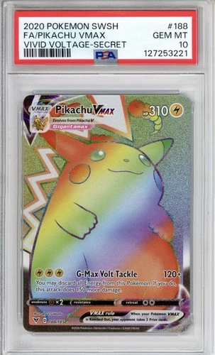 PSA 10 Pikachu VMAX Pokemon SWSH Vivid Voltage Rainbow Holo #198
