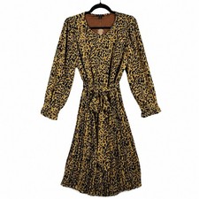 NWT J Crew Leopard Print Dress Women s Sz 10 Brown Black LS Button Ruffle Pleats