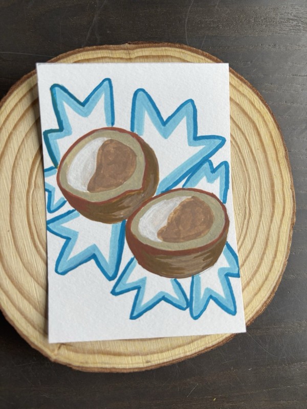 Original ACEO Acrylic Mini Painting Coconut Still Life Handdrawn Art Card Signed