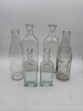 Lot Of 6 Vintage Glass Bottles Various Sizes