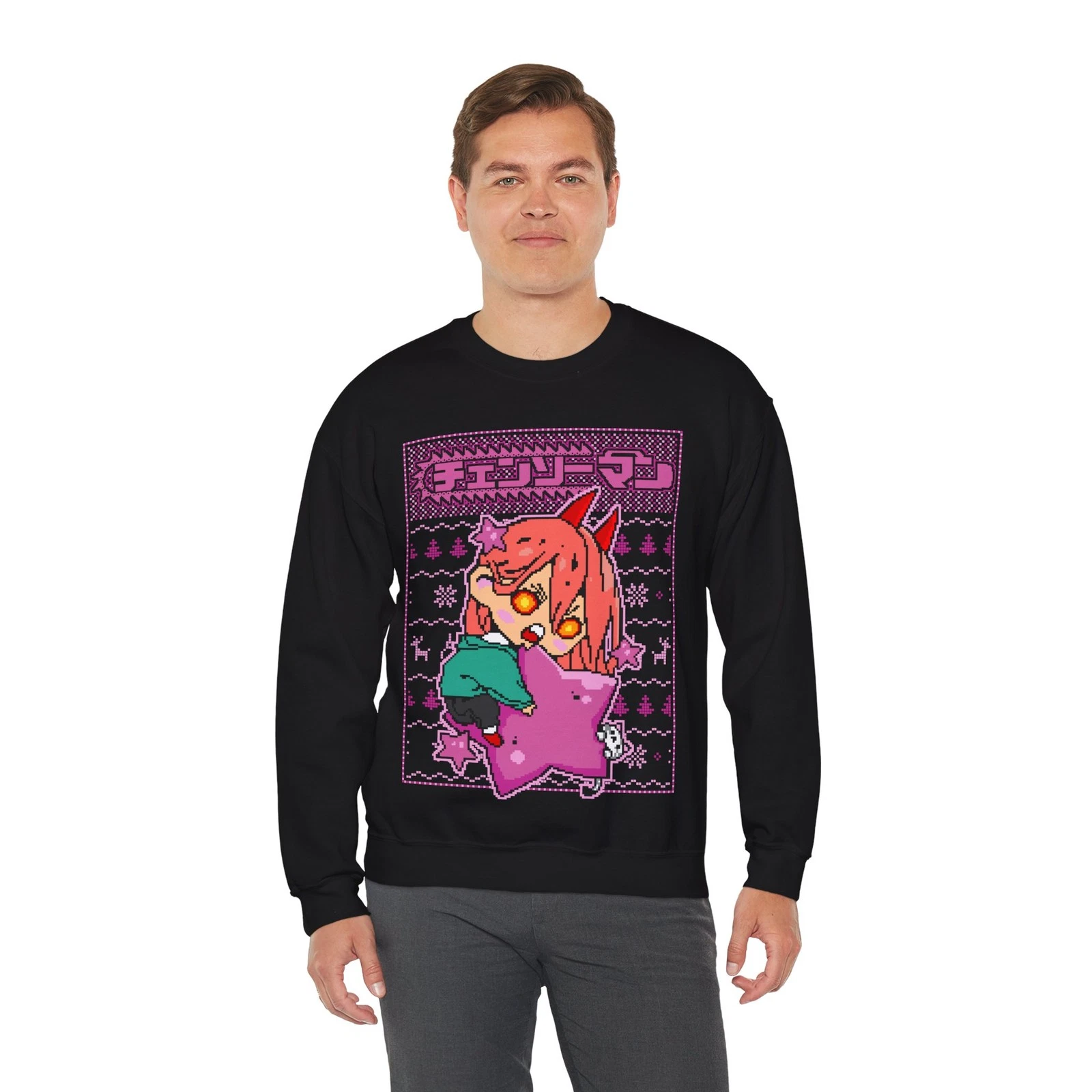 Anime Power Christmas Crewneck Sweatshirt, Cozy Gift for Fans