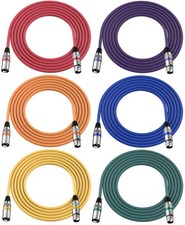 6 Pack 10 ft XLR Microphone Cables Multi-Color 3-Pin Male to Female Cords
