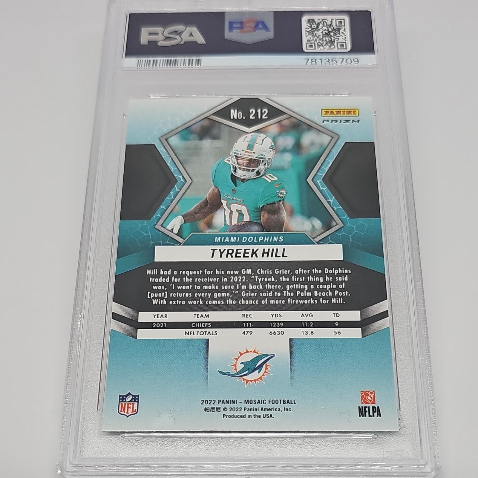 2022 Panini Mosaic Of Sb Champ WR Tyreek Hill #212 Red Sparkle Prizm PSA GM 10 view 5