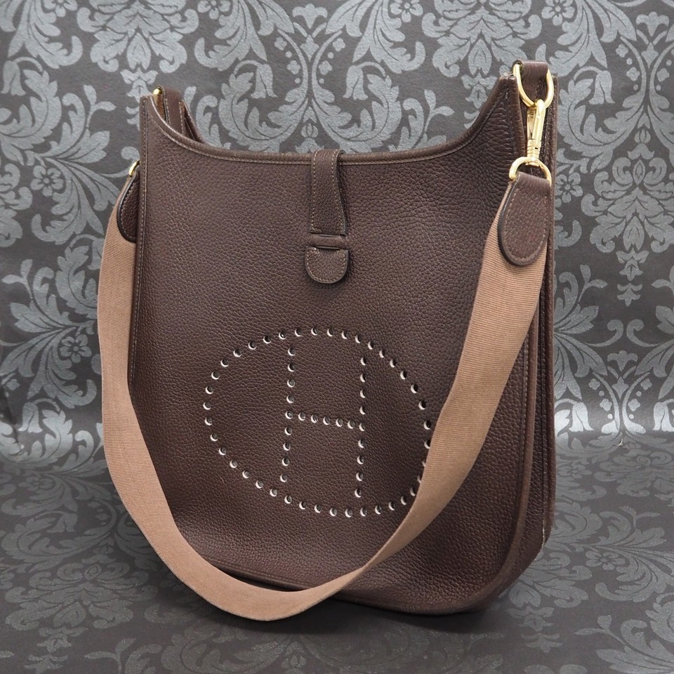 HERMES Evelyne 1 GM Dark Brown Leather Shoulder Crossbody Bag #312 Rise-on