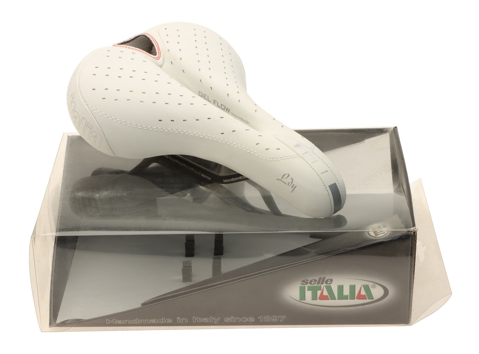 Selle Italia Lady Saddle Gel Flow Mn Rails White Perf Leathe