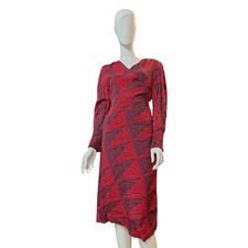 Sosandar Size 12 Mock Wrap Dress Red And Black Long Sleeve Rouched Pre Loved....