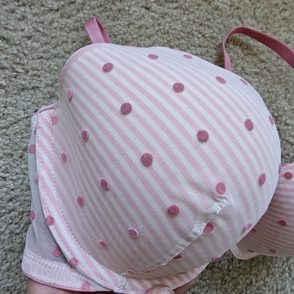 Victorias Secret 2015 lightly lined demi bra pink white stripes polka dots 34D - Image 4 of 4