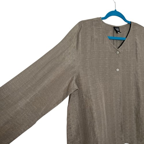 Eileen Fisher Jacquard Seide Leinen Mischung 2 Knopf leichte Strickjacke Jacke L - Bild 2 von 14