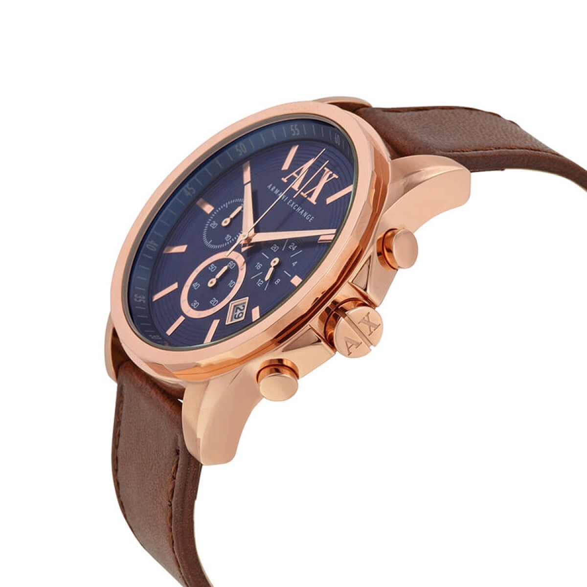 Armani Exchange Men's Rose Gold Blue Dial Brown Leather