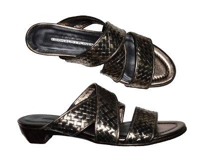 Donald J. Pliner Black Woven leather Sandals Womens Donald J Pliner Verona Woven T-Strap Sandals, Black  main image 2