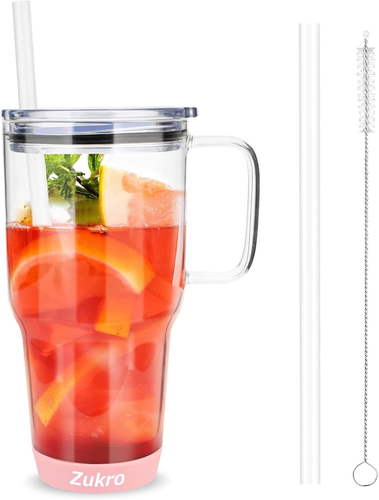 32 Oz Drinking Glass Tumbler with Handle, Iced Coffee Cup with Straw ...