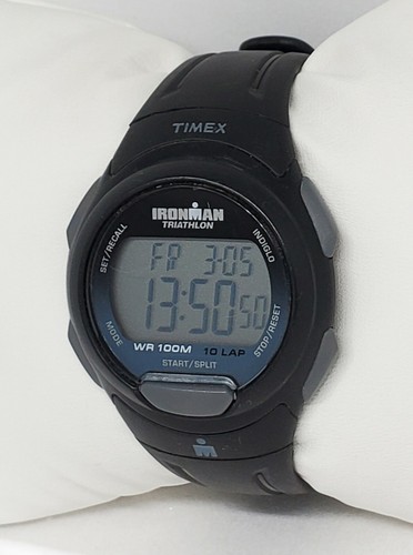 Mens Timex Ironman Triathlon Indiglo 10 Lap Grey Black Digital Watch C1 - Picture 2 of 9