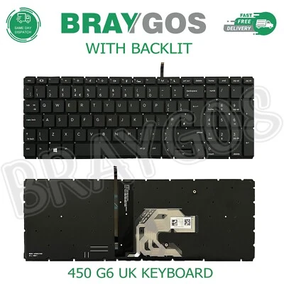 BRAYGOS Per HP Probook 450 G6 455 g6 450R g6 UK Layout Tastiera Portatile con Retroilluminazione