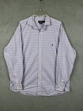 Polo Ralph Lauren Cotton Stretch Men  s Red Blue Check Button Down Shirt Size XLT