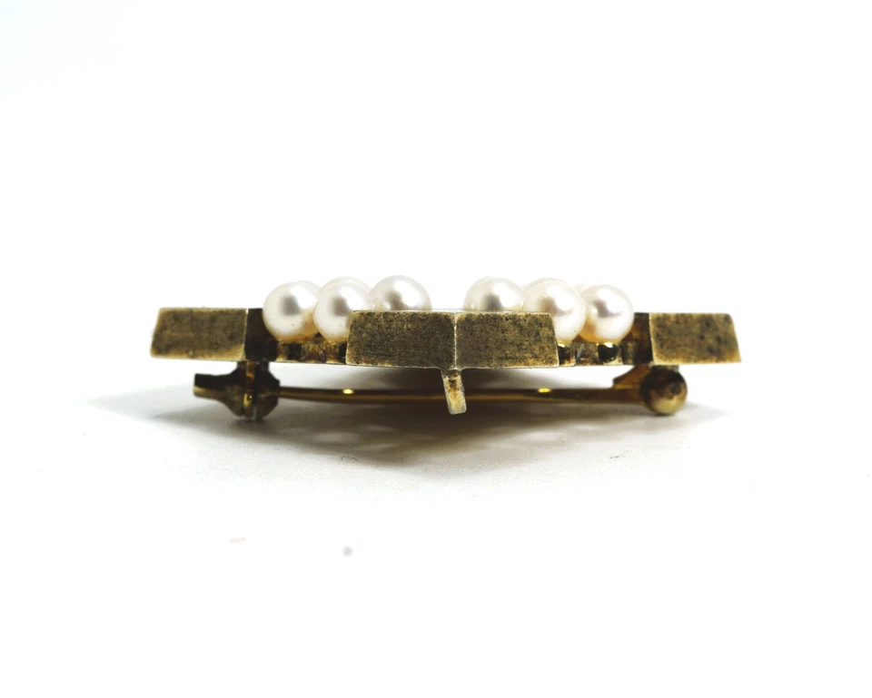 Винтажная квадратная жемчужная брошь-кулон из стерлингового серебра с геометрическим крестом Mikimoto - Изображение 4 из 4