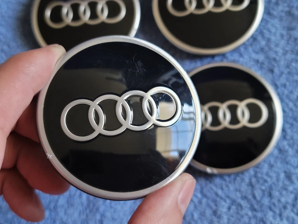 Set of 4 Genuine OEM 2018-2025 Audi center caps 61mm GLOSS BLACK P/N 81A601170 - Image 3 of 4