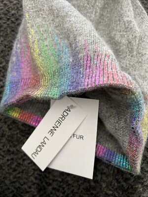 Adrienne Landau Wool Rainbow Purple Pink Faux Fur Pom-Pom Warm Beanie Adrienne Landau Metallic Rainbow Faux Fur Pom Beanie | eBay main image 4