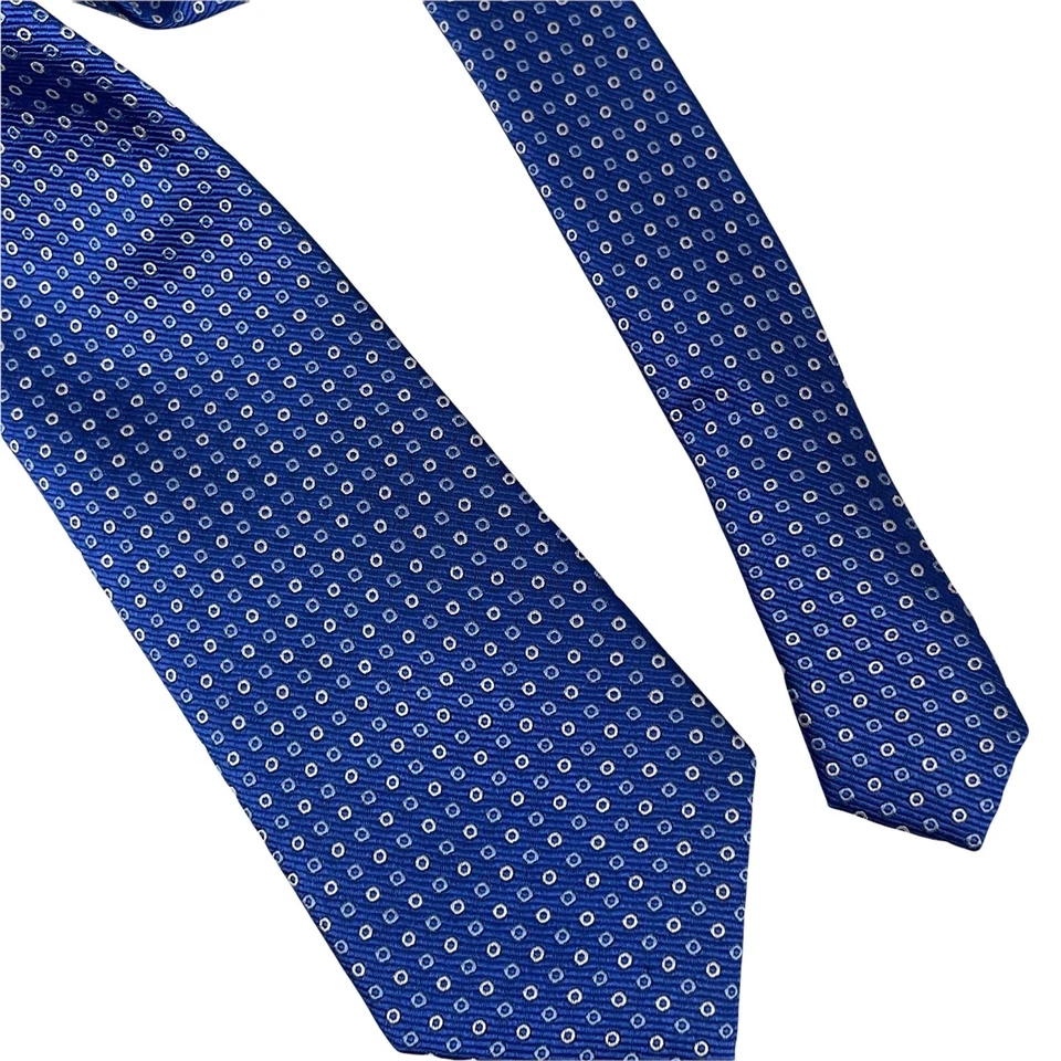 Corbata para hombre Saks Fifth Avenue azul real lunares abiertos seda Foto 3 de 4