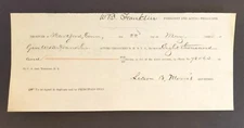 1894 Receipt Signed by Union Army General WB FRANKLIN & CT Governor LUZON MORRIS