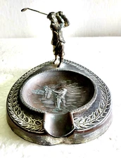 Vintage Japanese Golfer Metal Ashtray Made In Japan